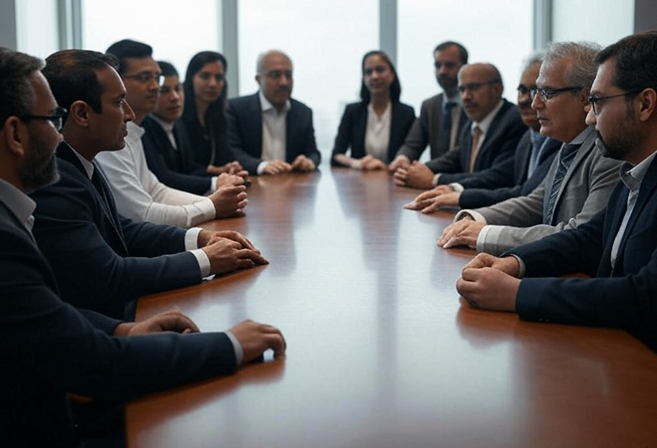 میز پر بیٹھا سرمایہ کار